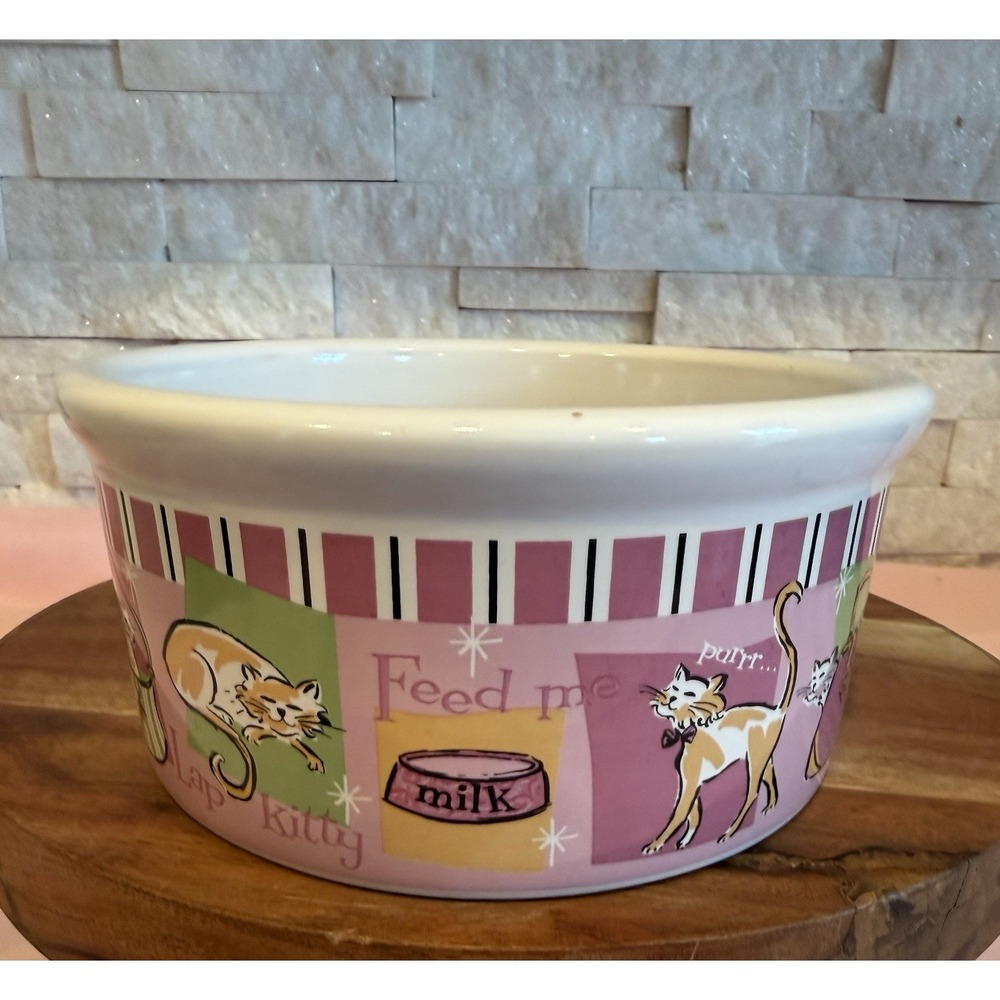 FEED ME CAT Dish Bowl by Riviera Van Beers Signature Stoneware 6" D 2.75" H